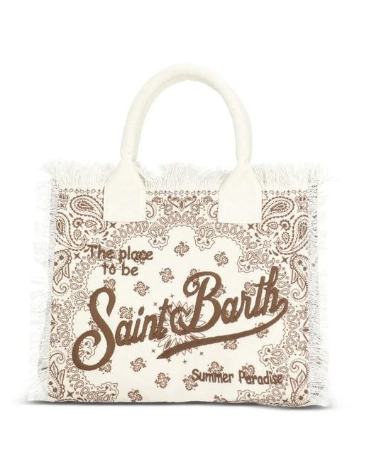 Mc2 Saint Barth White Large Vanity Paisley-Print Fringed Tote Bag