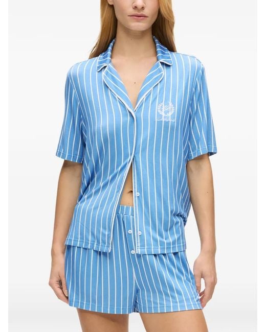 Karl Lagerfeld Blue Pinstripe Button Pyjama Set