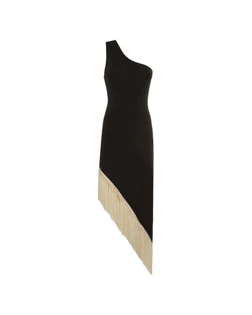 Taller Marmo Black Yacare Fringe-Trimmed Asymmetric Dress