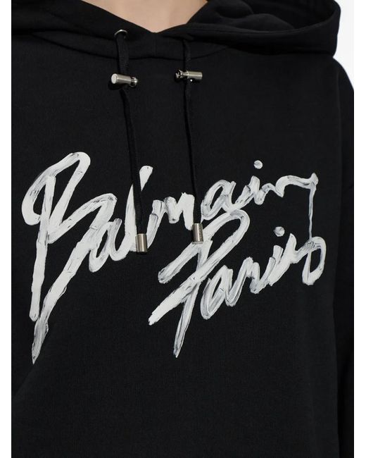 Balmain Black Script-Graphic Hoodie