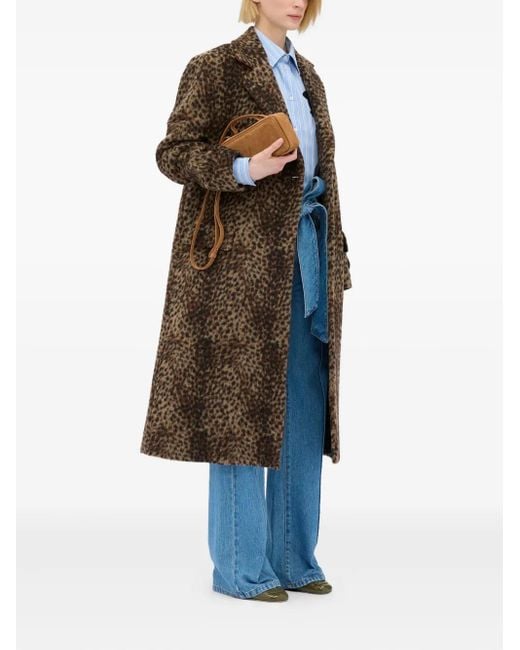 MSGM Brown Leopard-Print Double-Breasted Coat