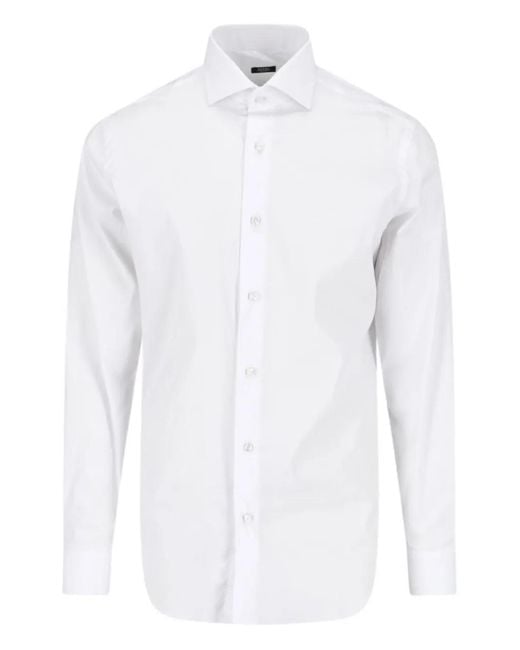 Barba Napoli White Long-Sleeve Button-Down Shirt for men