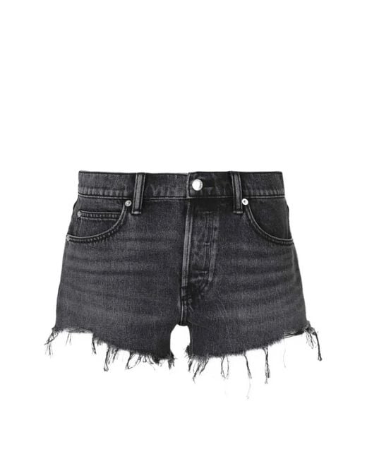 Alexander Wang Gray Rhinestone-Logo Frayed-Hem Shorts