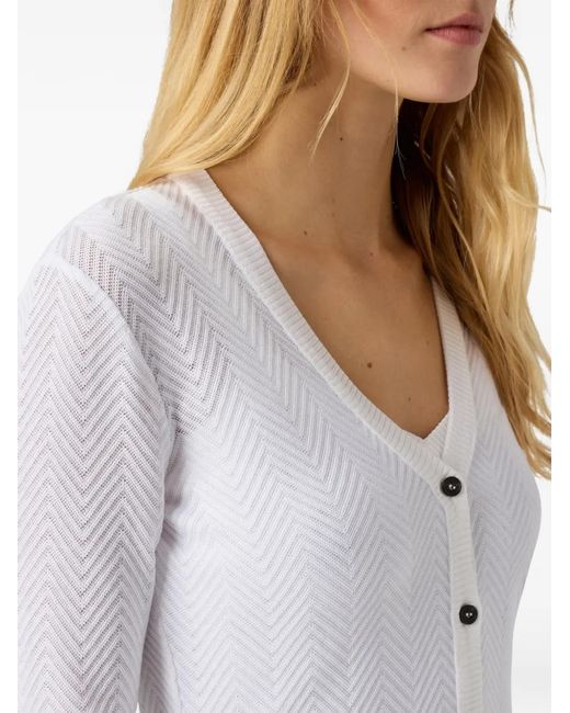 Missoni White Chevron-Knit V-Neck Cardigan