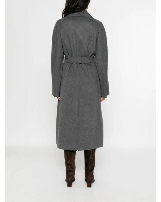 Max Mara Gray Belted Double-Breasted Coat