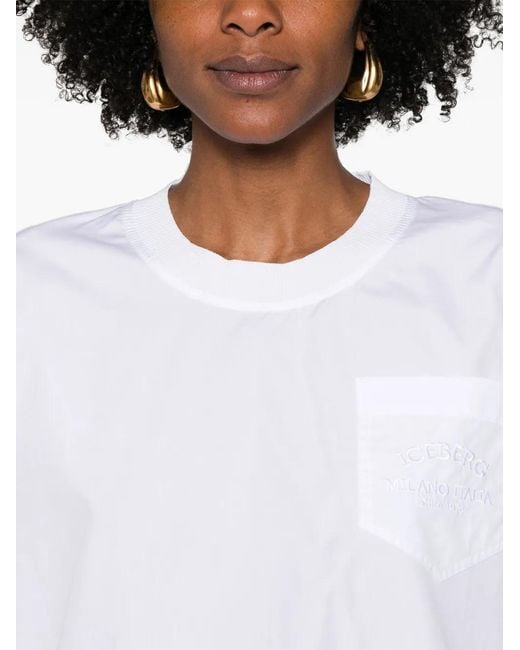 Iceberg White Cropped Cotton T-Shirt