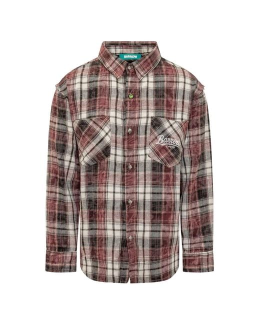 Barrow White Check-Pattern Graphic-Print Shirt for men