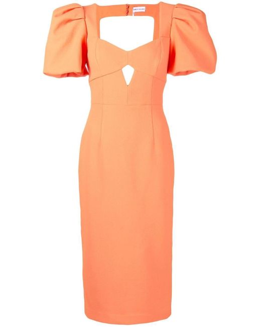 Rebecca Vallance Loretta Puff-sleeve Midi Dress in Orange | Lyst Canada