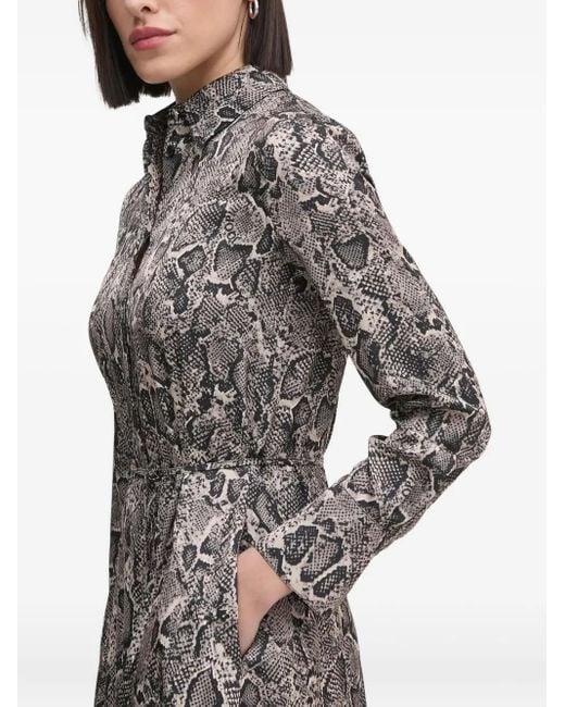 Joop! Gray Snakeskin-Print Belted Shirt Midi Dress