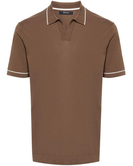 Boggi Brown Knitted Cotton Polo Shirt for men