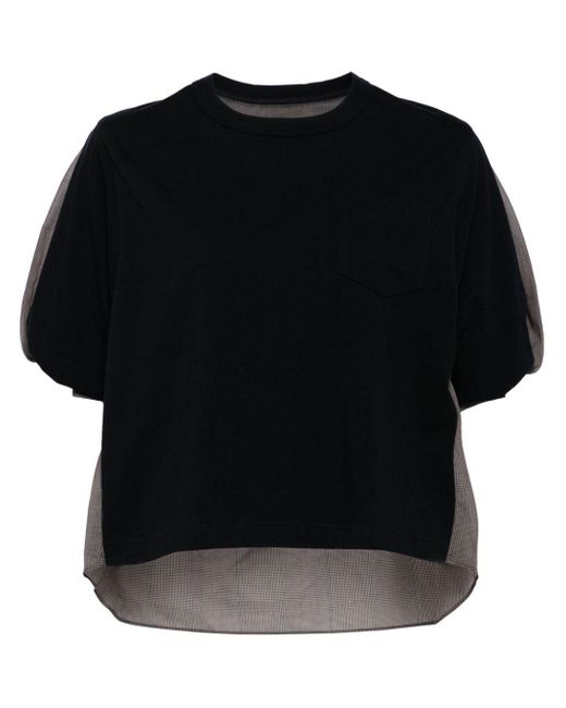 Sacai Black T-Shirt mit Kontrasteinsatz