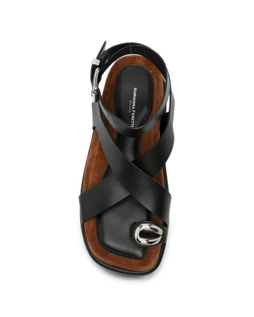 ADRIANNA FERETTI Black Buckle-Fastening Crossover-Strap Sandals