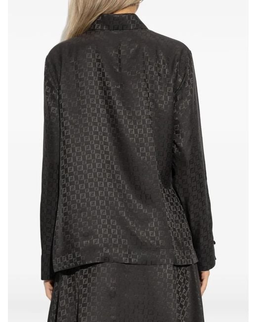 Fendi Black Monogram-Pattern Wrap Shirt