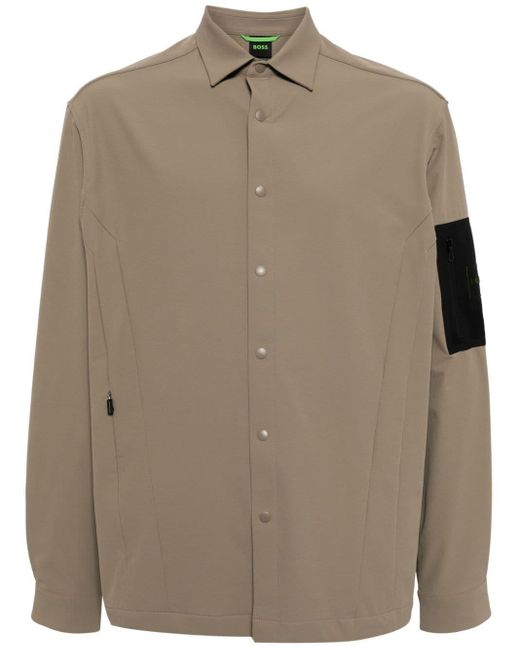 Boss Brown Logo-appliqué Panelled Shirt Jacket for men
