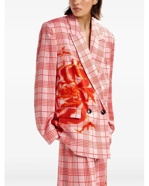 Essentiel Antwerp Pink Juliana Checked-Print Double-Breasted Blazer