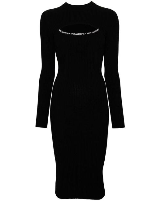 Karl Lagerfeld Black Logo-intarsia Ribbed-knit Midi Dress