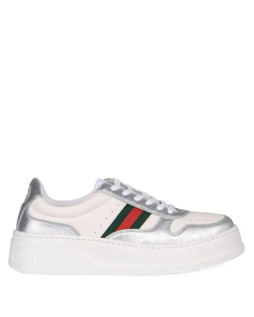 Gucci White Logo-Lettering Leather Sneakers