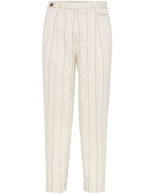 Brunello Cucinelli Natural Stripe-pattern Wool-blend Tailored Trousers for men