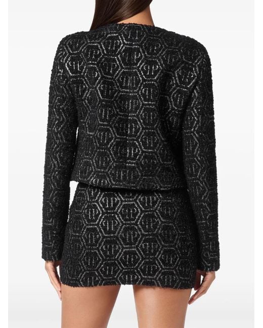Philipp Plein Black Monogram Tweed Jacket