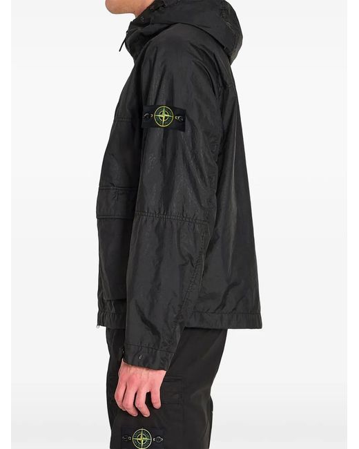 Stone Island Black Logo-Patch Hooded Jacket for men