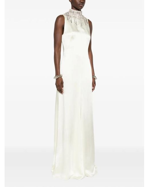 McQueen White Embellished Mock-Neck Maxi Dress