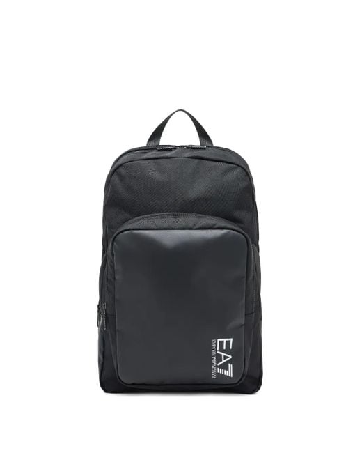 EA7 Black Logo-Print Backpack