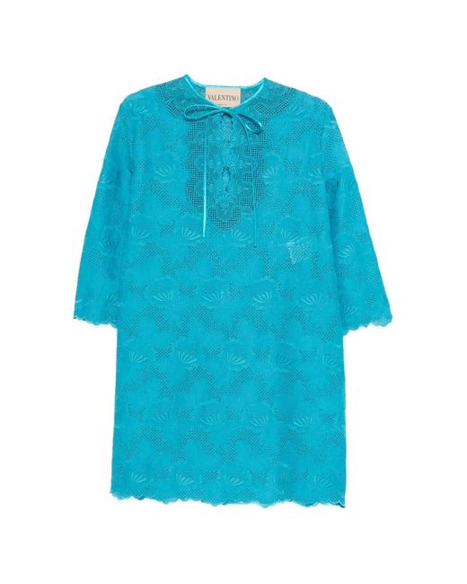 Valentino Garavani Blue Broderie Anglaise Mini Dress