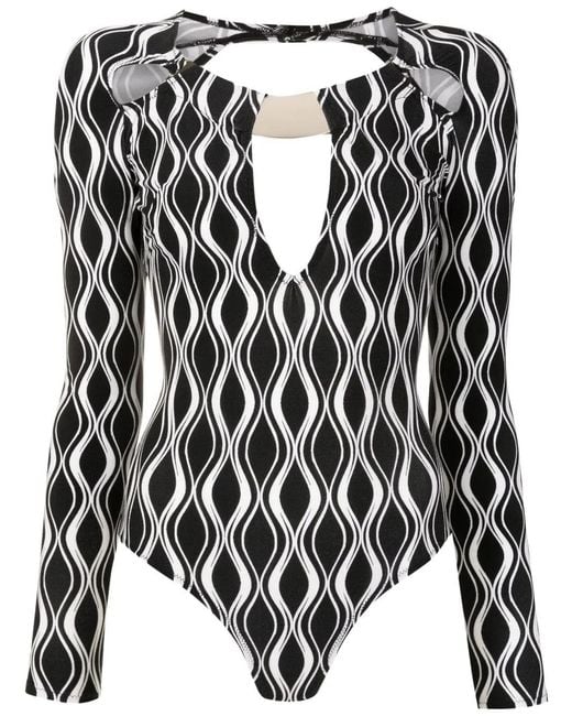 Amir Slama Black Cut-Out Wave-Print Body