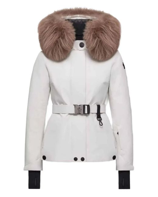 Moncler White Laplance Fur-Trimmed Belted Down Ski Jacket