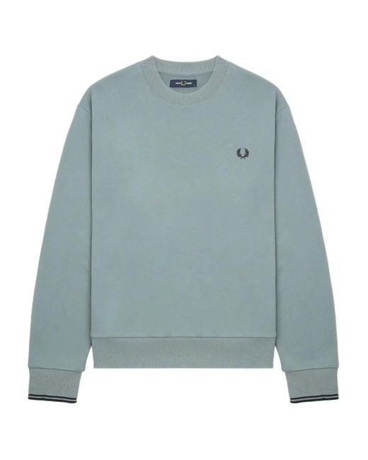 Fred Perry Blue Embroidered-Logo Crew Neck Sweatshirt for men