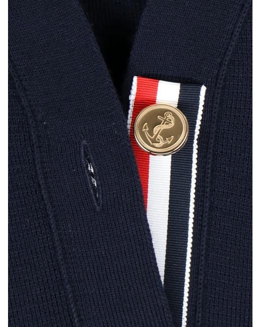 Thom Browne Blue 4-Bar Stripe V-Neck Cardigan