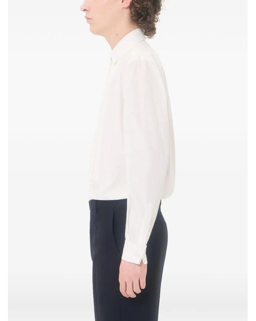 Valentino Garavani White Cotton Poplin Shirt With Pleated Plastron And Lace Details for men