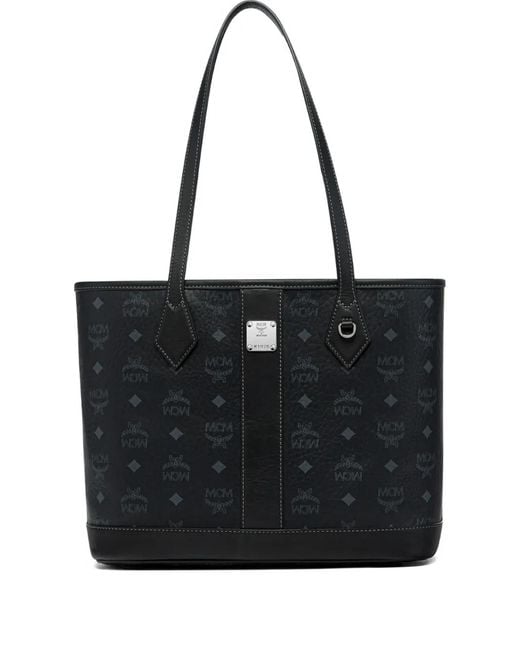 MCM Black Small Logo-Print Tote Bag