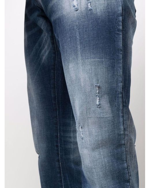 Philipp Plein Blue Super Straight Distressed Denim Jeans for men