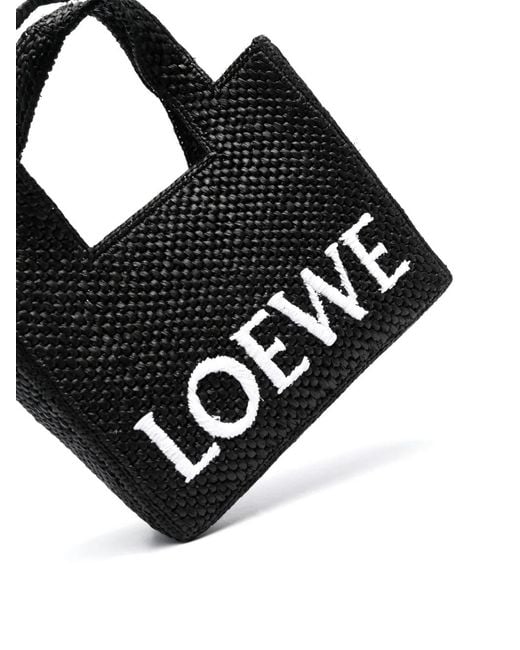 Loewe Black Font Small Raffia Tote Bag