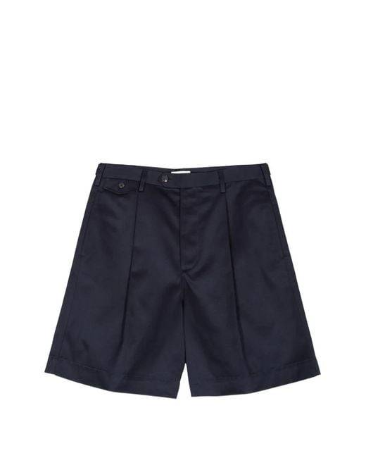 Grifoni Blue Gabardine Pleated-Detail Tailored Shorts for men