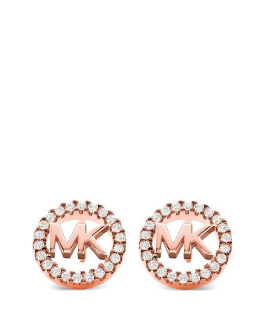 Michael Kors Pink Logo-Plaque Pavé-Set Stud Earrings