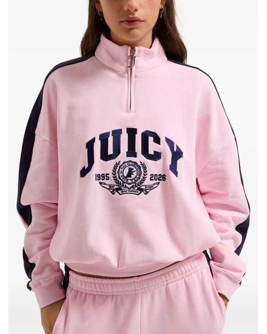 Juicy Couture Pink Logo-Embroidered Side-Stripe Sweatshirt