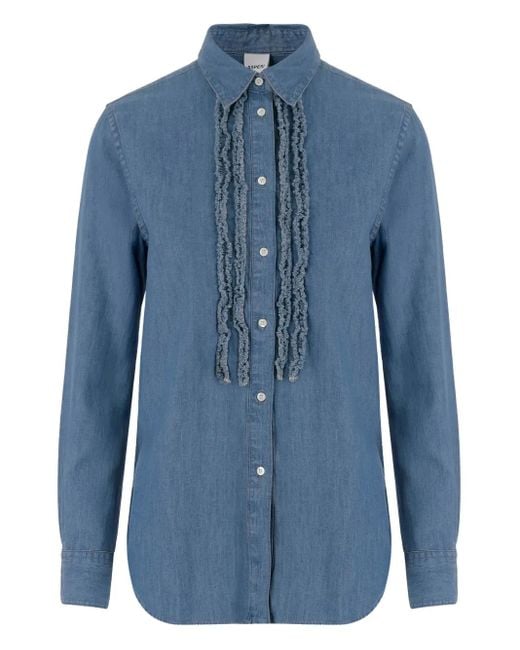 Aspesi Ruffled-detail Denim Shirt Blue