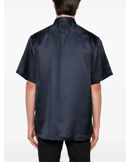 Prada Blue Short-Sleeved Silk Shirt for men