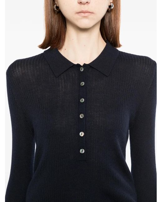 N.Peal Cashmere Black Ribbed Polo Top
