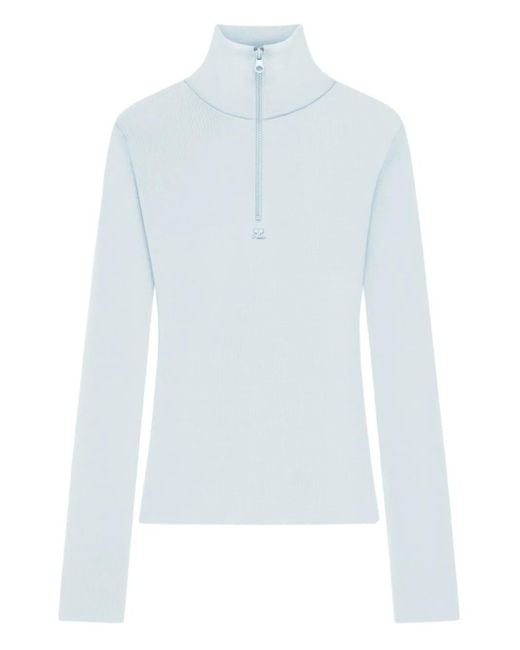 Courreges White Zipped Mock-Neck Sweater