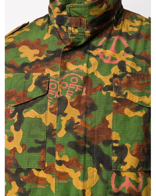 Off-White c/o Virgil Abloh Green Camouflage Padded Field Jacket for men