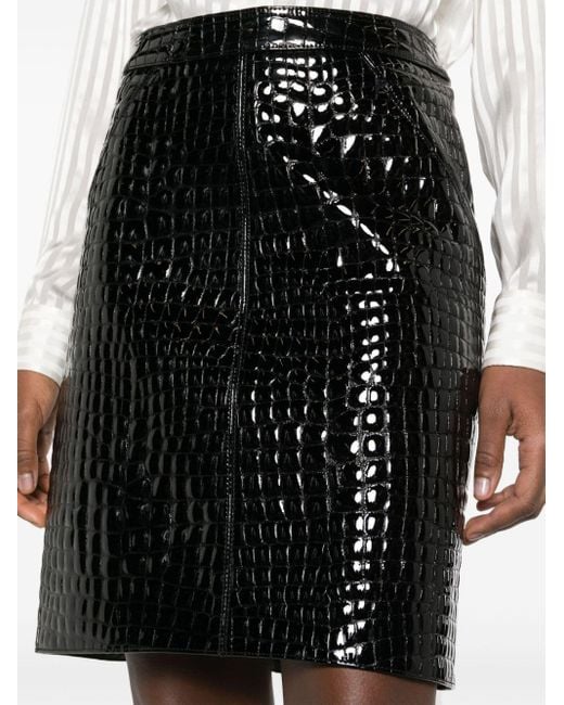 Tom Ford Black Embossed-crocodile Patent-leather Skirt