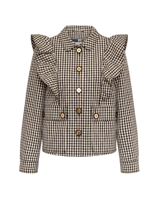 Maison Common Brown Ruffled Gingham Jacket