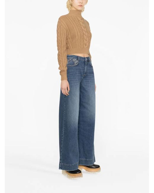 Stella McCartney Blue Logo-Print Wide-Leg Jeans