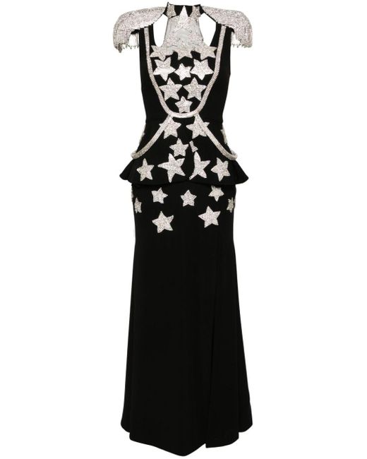 Loulou Black Crystal-embellished Peplum Gown