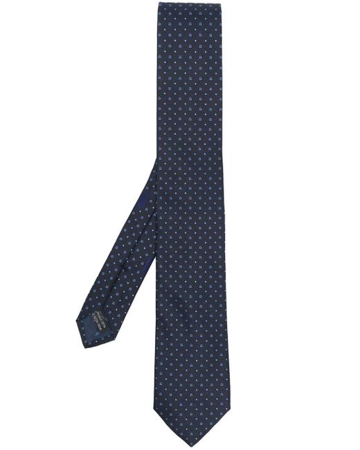 メンズ Ferragamo Riccione Silk Embroidered-design Tie Blue