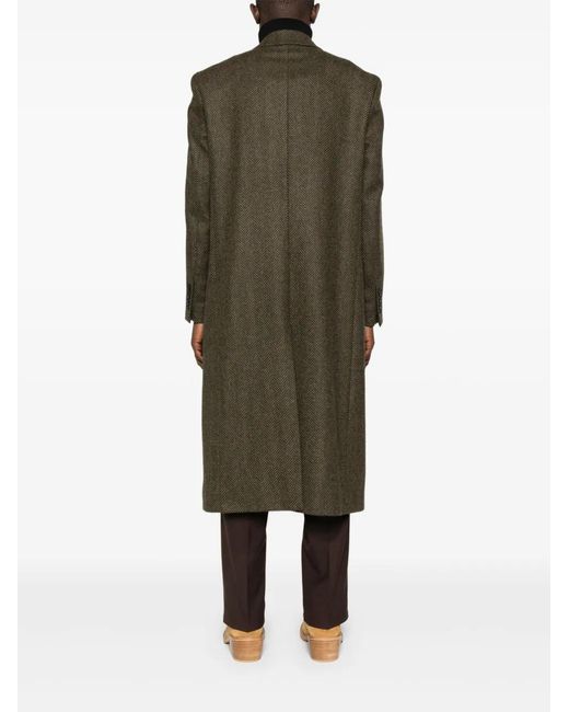 sunflower Green Herringbone Double-Breasted Coat for men