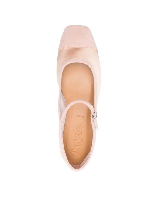 Aeyde Pink Cap-Toe Strap Flat Pumps